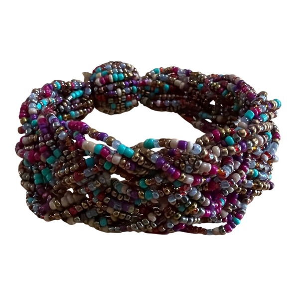Jewelry - Handmade Multi Strand Braided Seed Bead Bracelet Colorful Boho Chunky